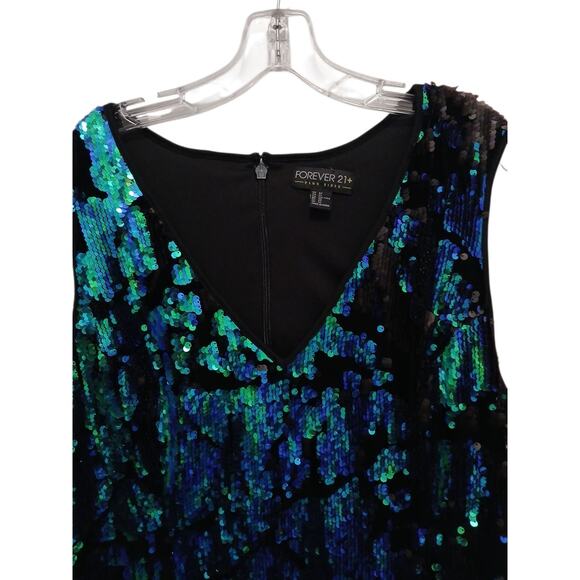 Forever 21 Mini Dress Sequin Plus 2X Green Iridescent Holiday Christmas NY Party - Picture 7 of 16